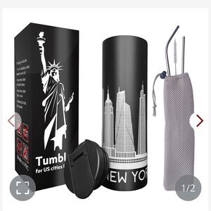 Black New York Skyline Tumbler with Straw Set